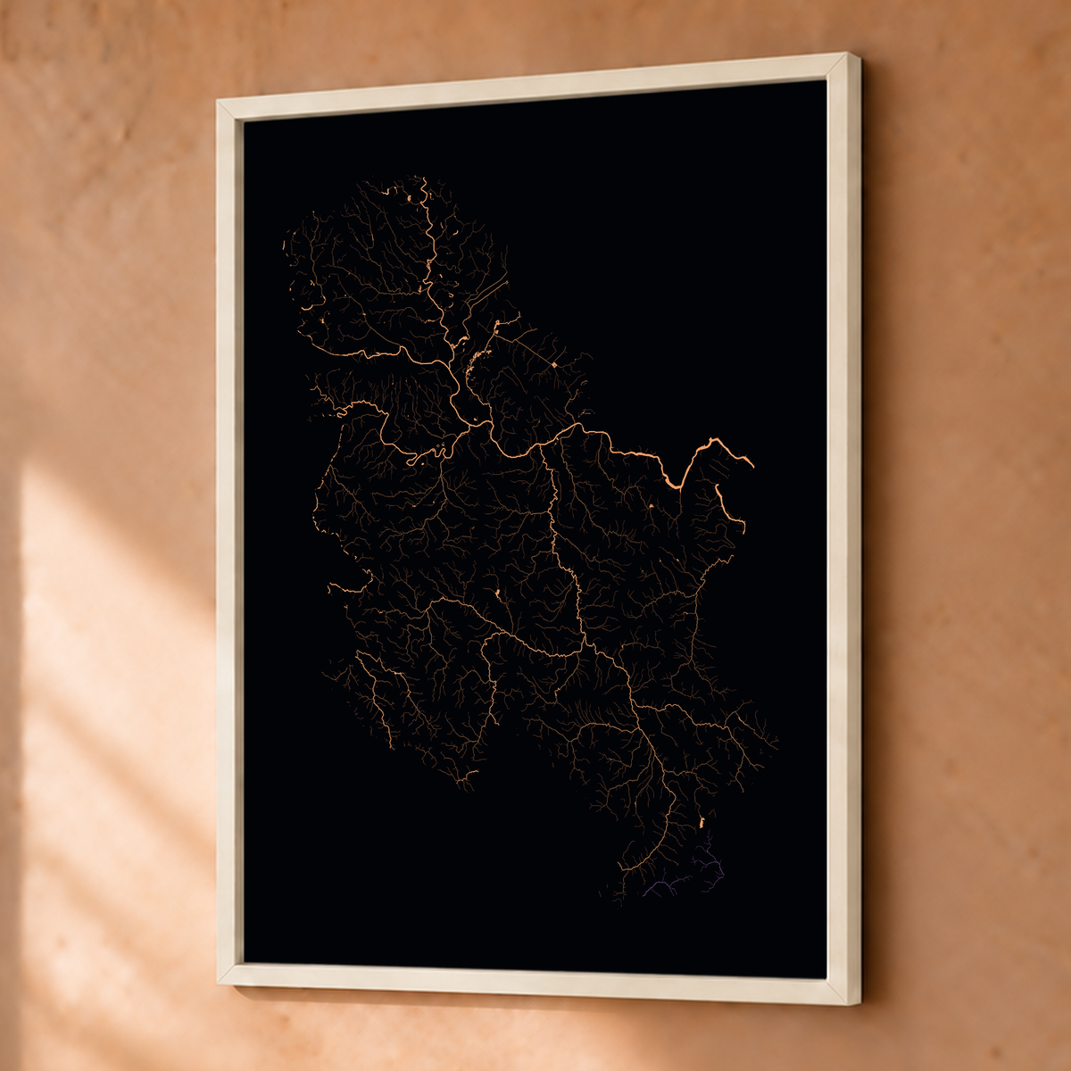 Beautiful Rivers — Sérvia — Neon por território, Fine art emoldurado · 30 × 40 cm, Branco · Sem margem