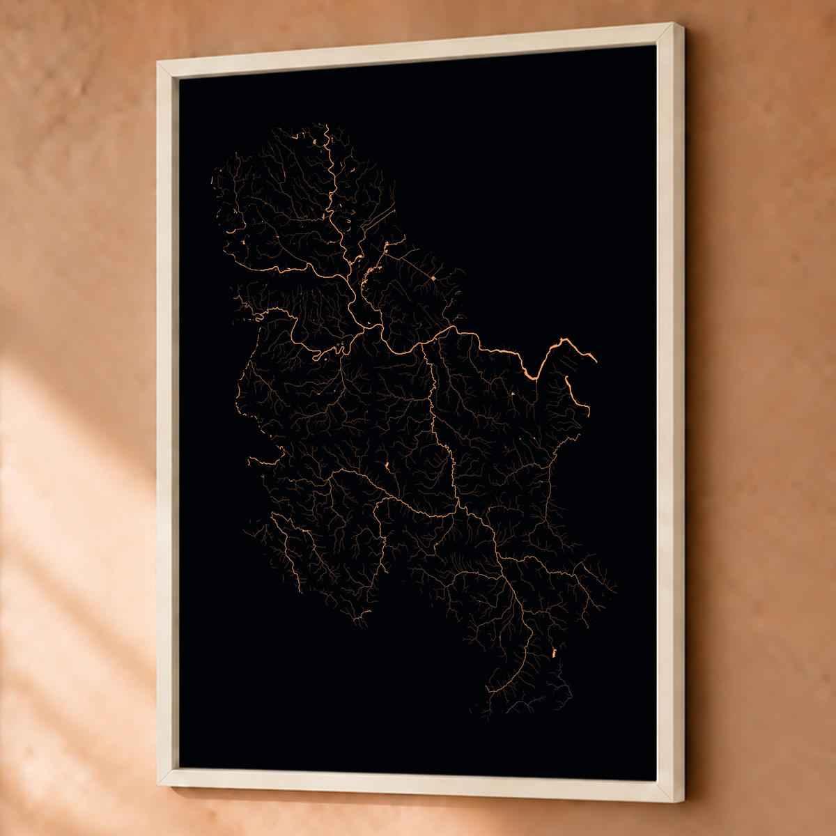 Beautiful Rivers — Sérvia — Neon por território, Fine art emoldurado · 60 × 80 cm, Branco · Sem margem