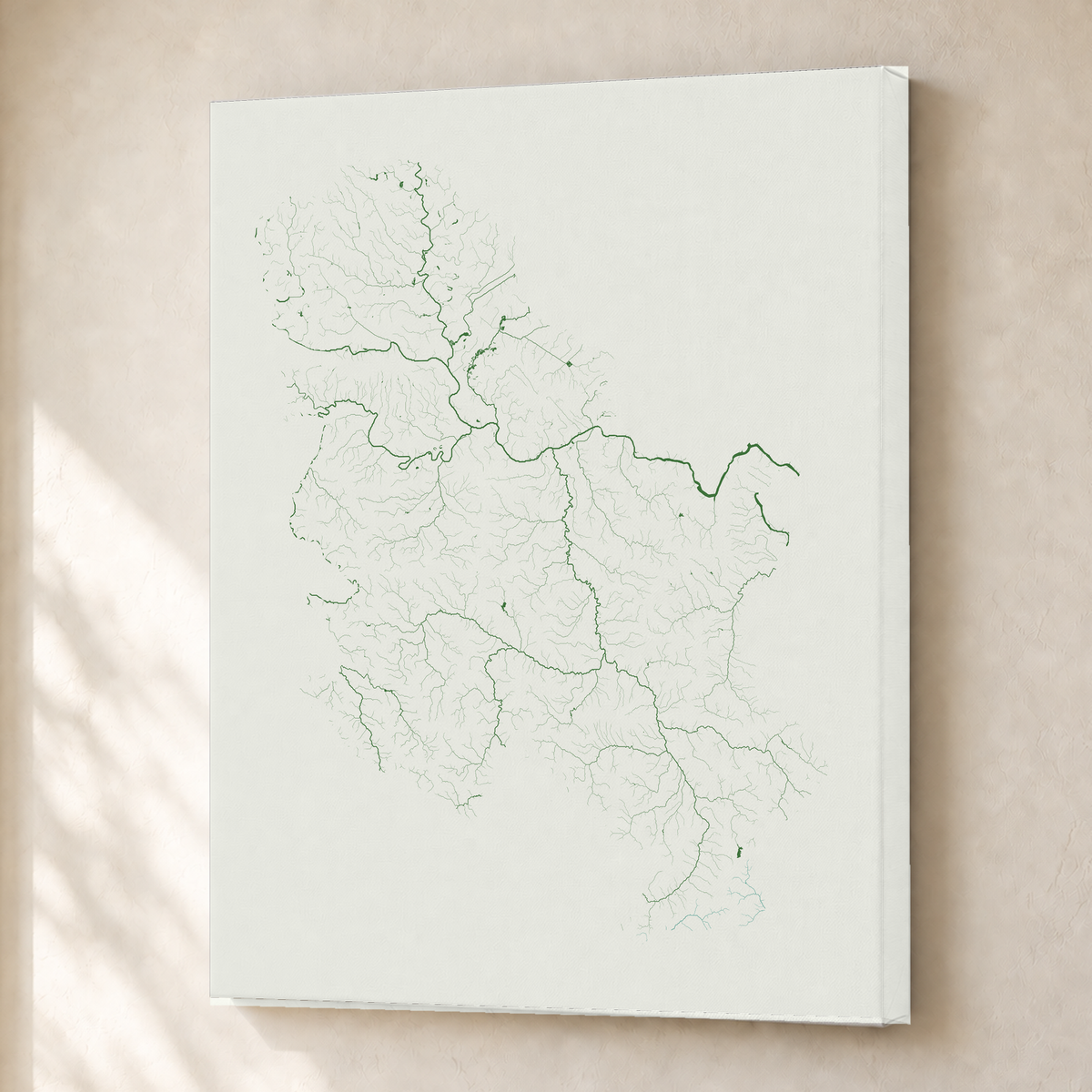 Beautiful Rivers — Sérvia — Verde jade e porcelana, Canvas · 30 × 40 cm, Sem margem