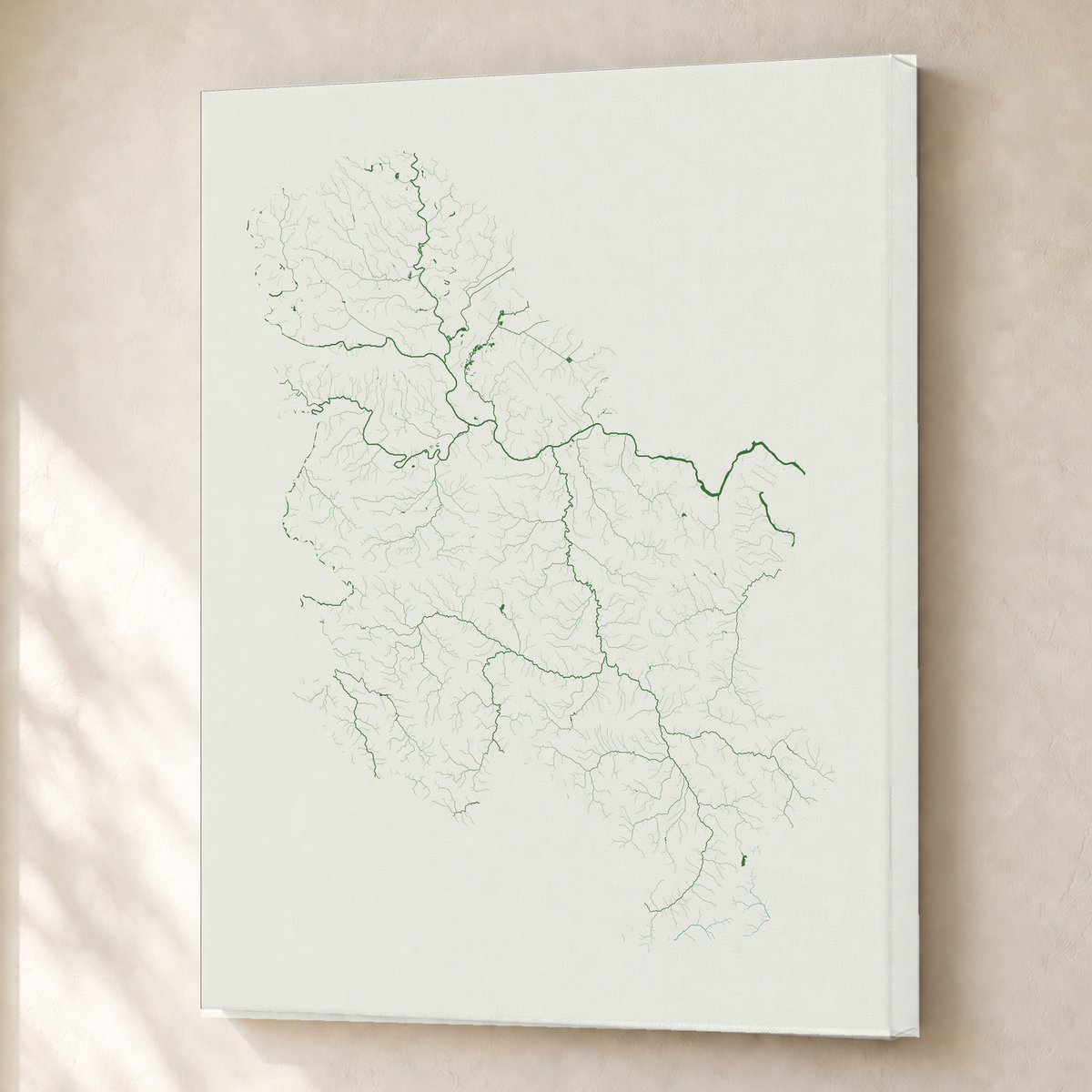 Beautiful Rivers — Sérvia — Verde jade e porcelana, Canvas · 45 × 60 cm, Sem margem