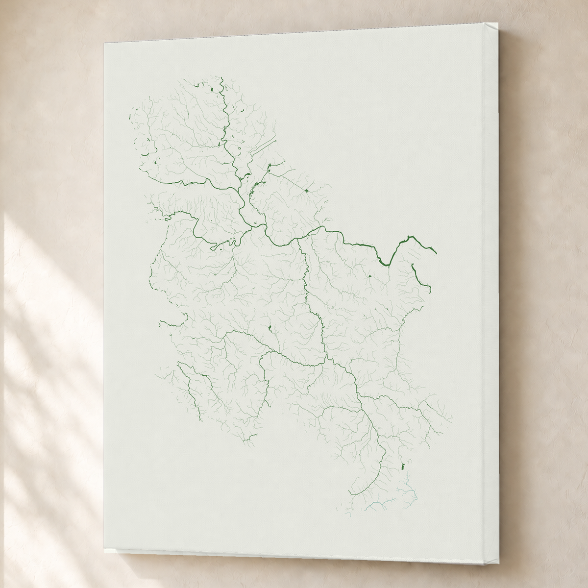 Beautiful Rivers — Sérvia — Verde jade e porcelana, Canvas · 60 × 80 cm, Sem margem