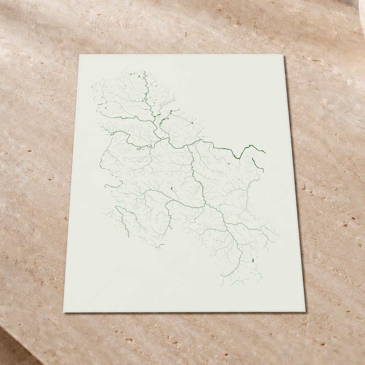Beautiful Rivers — Sérvia — Verde jade e porcelana, Impressão fine art · 45 × 60 cm, Sem margem