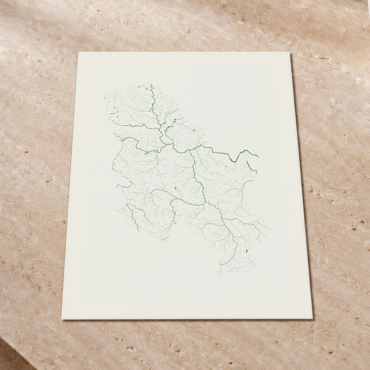 Beautiful Rivers — Sérvia — Verde jade e porcelana, Impressão fine art · 60 × 80 cm, Margem branca