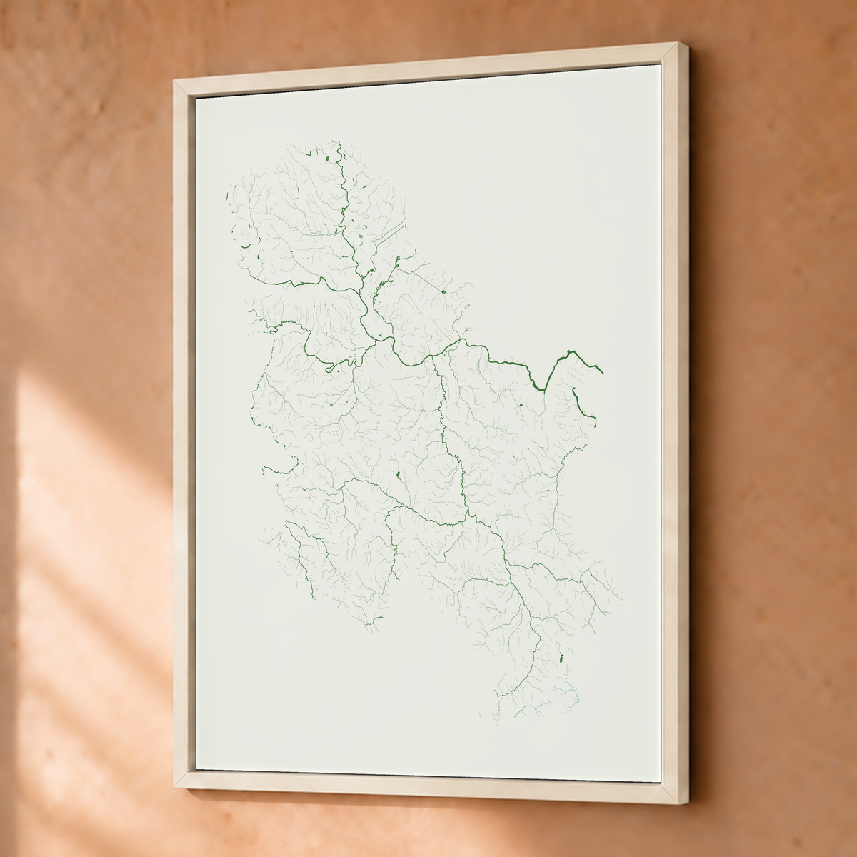 Beautiful Rivers — Sérvia — Verde jade e porcelana, Fine art emoldurado · 30 × 40 cm, Branco · Sem margem
