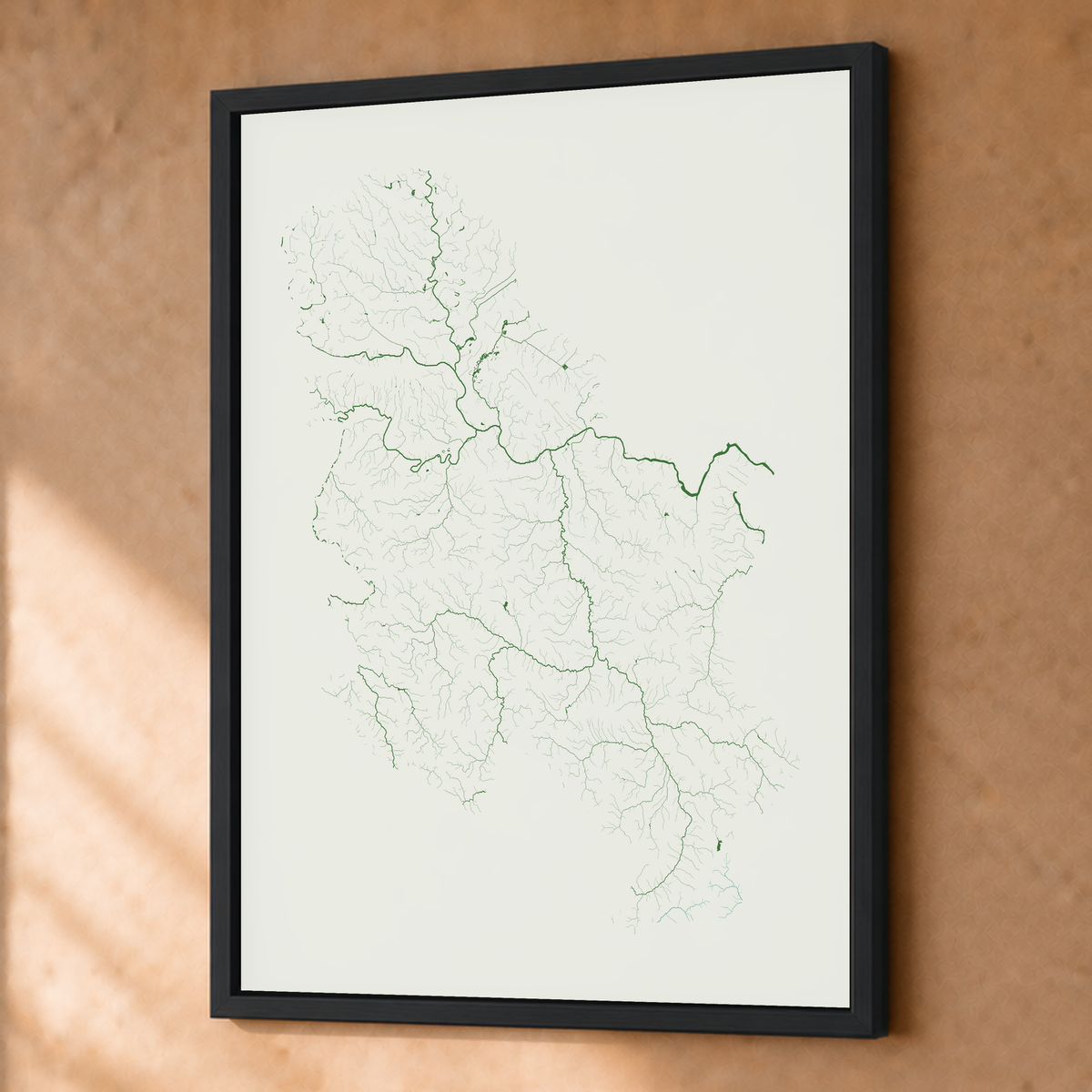 Beautiful Rivers — Sérvia — Verde jade e porcelana, Fine art emoldurado · 45 × 60 cm, Preto · Sem margem