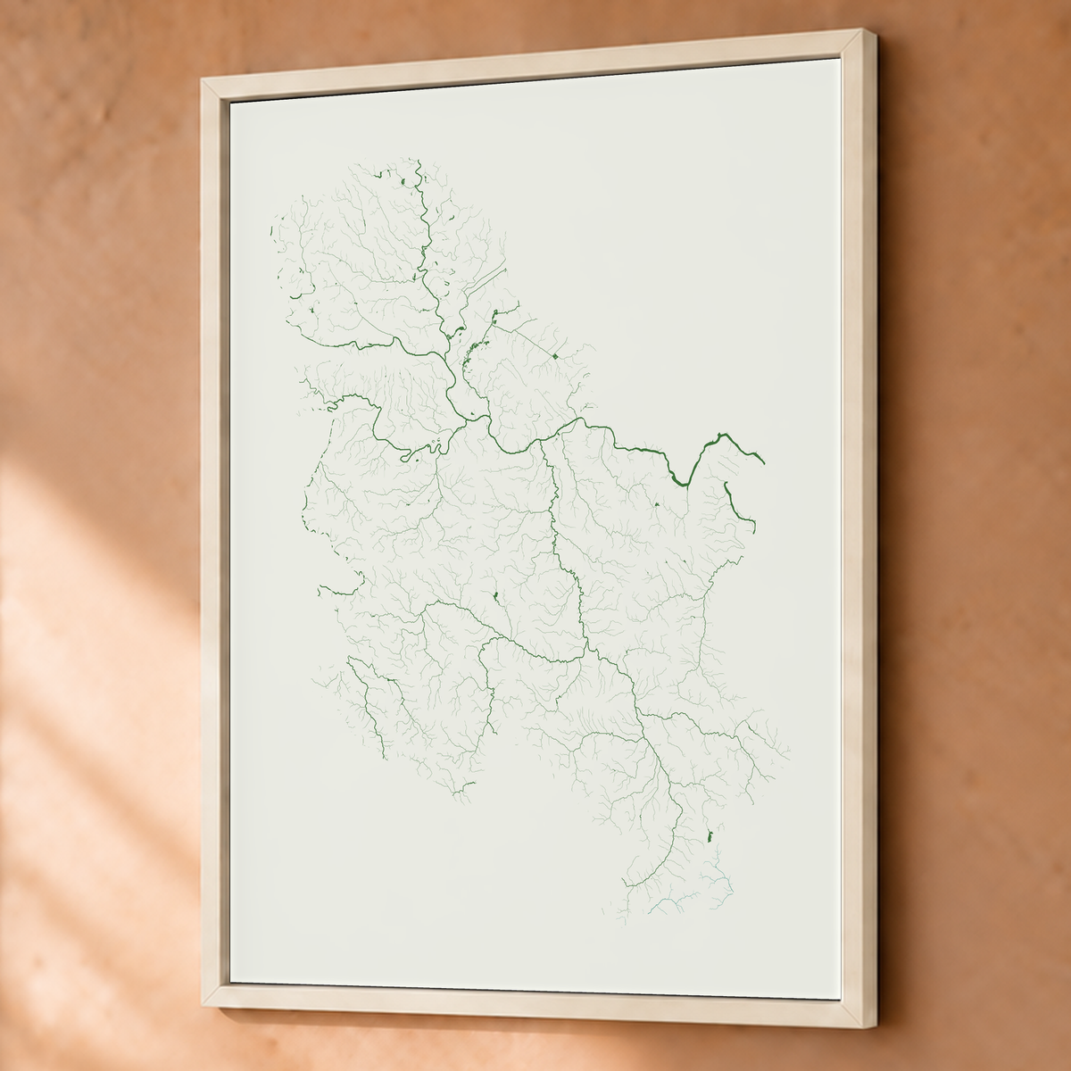 Beautiful Rivers — Sérvia — Verde jade e porcelana, Fine art emoldurado · 60 × 80 cm, Branco · Sem margem