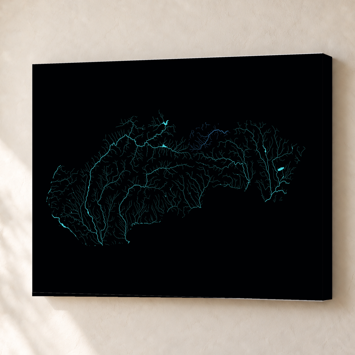 Beautiful Rivers — Eslováquia — Neon hidrográfico, Canvas · 45 × 60 cm, Sem margem