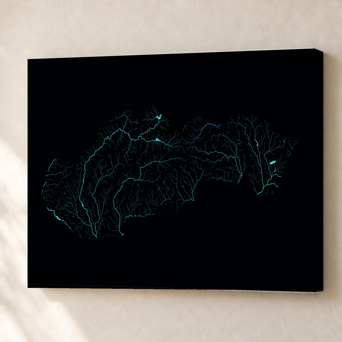 Beautiful Rivers — Eslováquia — Neon hidrográfico, Canvas · 60 × 80 cm, Sem margem