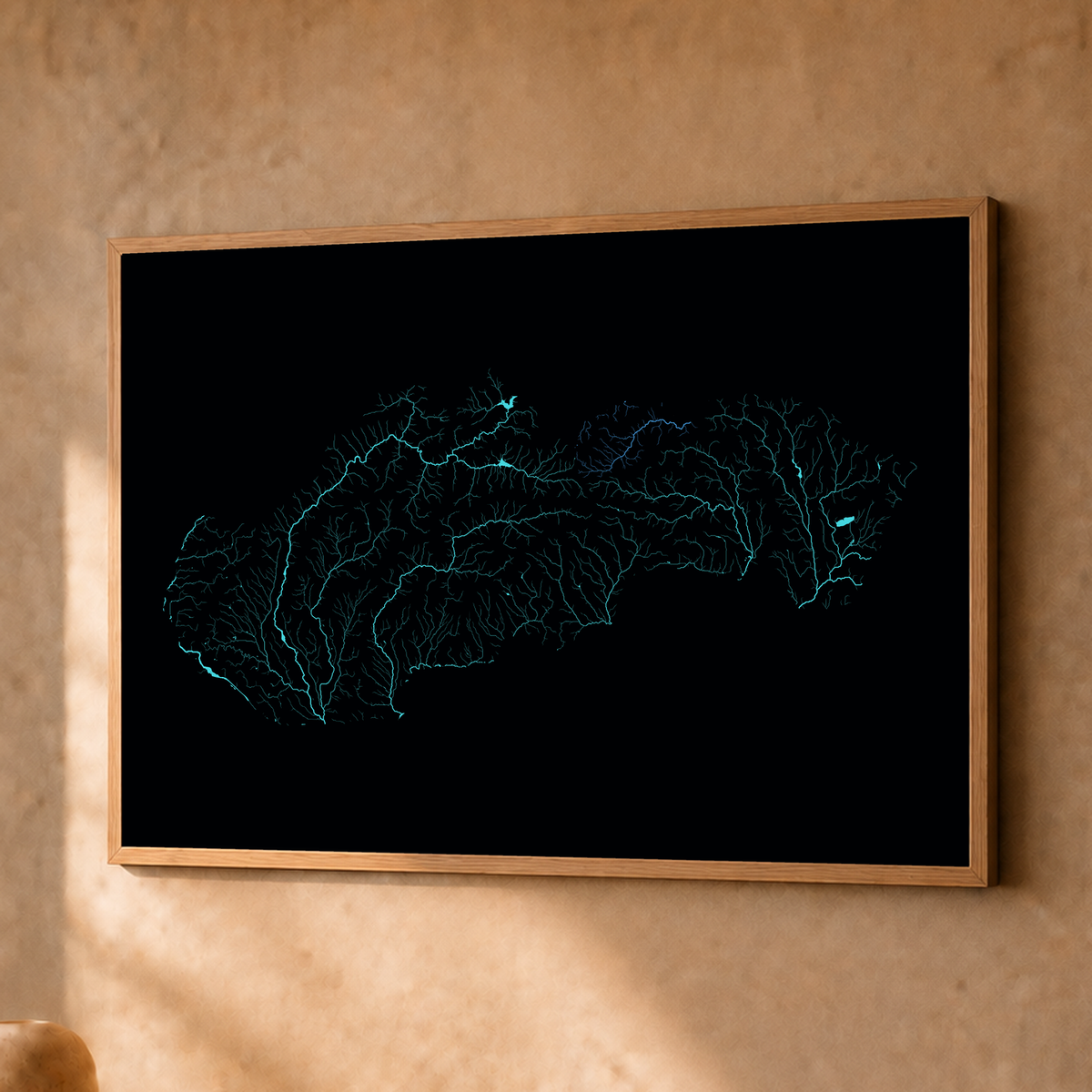Beautiful Rivers — Eslováquia — Neon hidrográfico, Fine art emoldurado · 30 × 40 cm, Natural · Sem margem