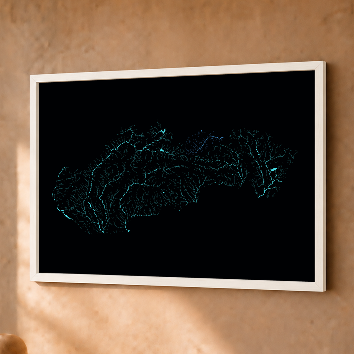 Beautiful Rivers — Eslováquia — Neon hidrográfico, Fine art emoldurado · 30 × 40 cm, Branco · Sem margem