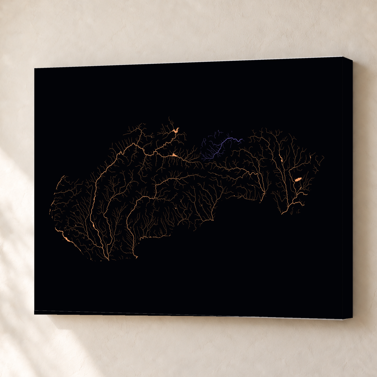 Beautiful Rivers — Eslováquia — Neon por território, Canvas · 45 × 60 cm, Sem margem