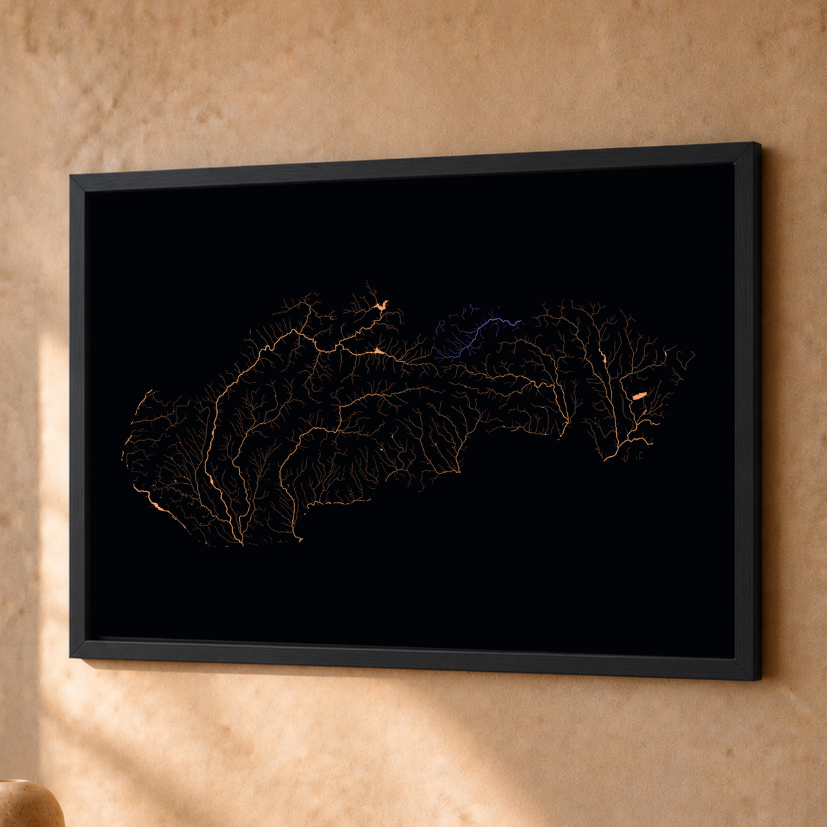 Beautiful Rivers — Eslováquia — Neon por território, Fine art emoldurado · 30 × 40 cm, Preto · Sem margem