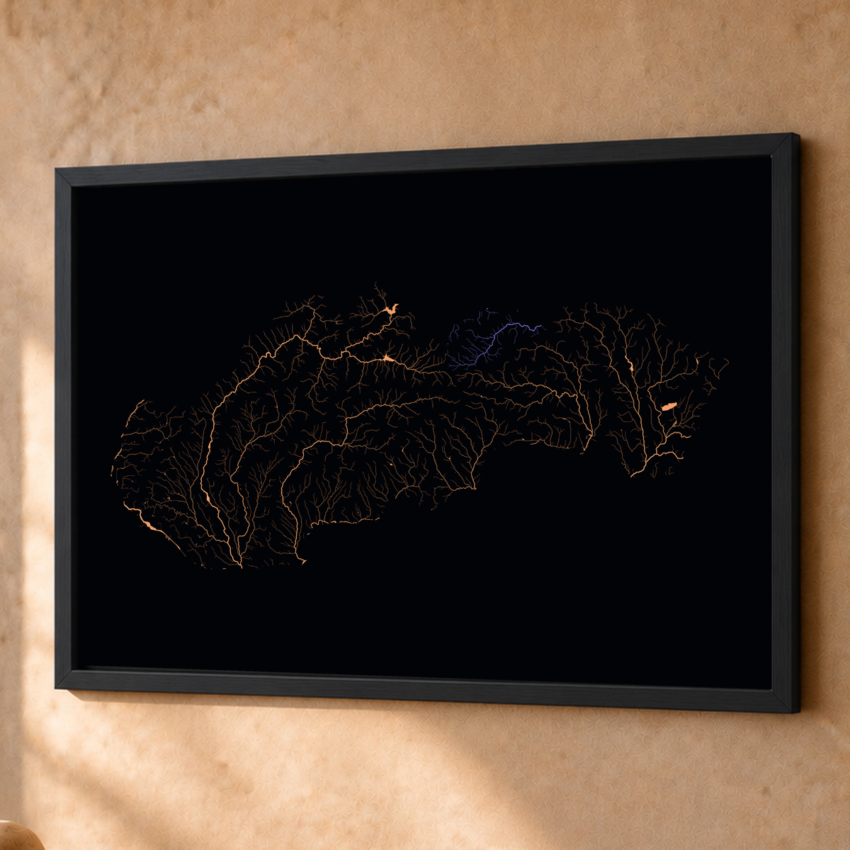 Beautiful Rivers — Eslováquia — Neon por território, Fine art emoldurado · 60 × 80 cm, Preto · Sem margem