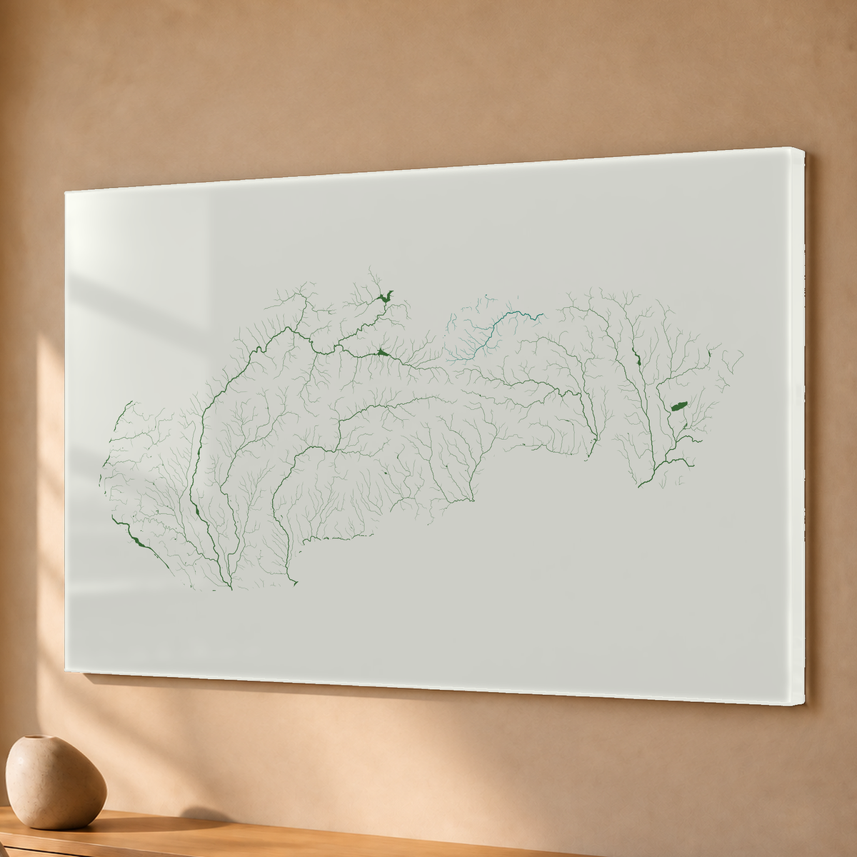 Beautiful Rivers — Eslováquia — Verde jade e porcelana, Acrílico · 40 × 60 cm, Sem margem