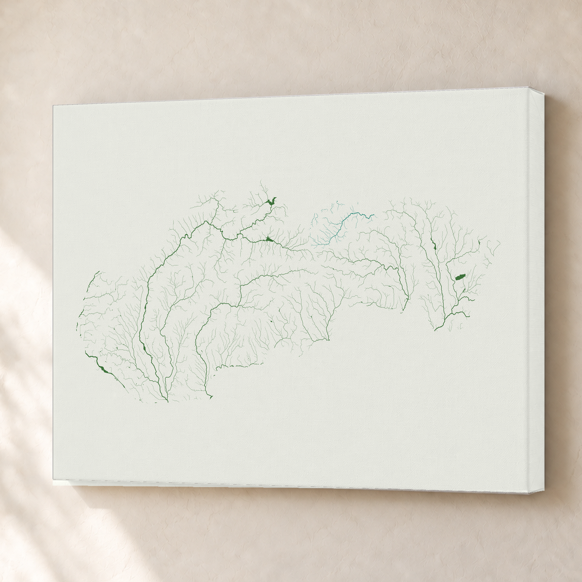 Beautiful Rivers — Eslováquia — Verde jade e porcelana, Canvas · 45 × 60 cm, Sem margem