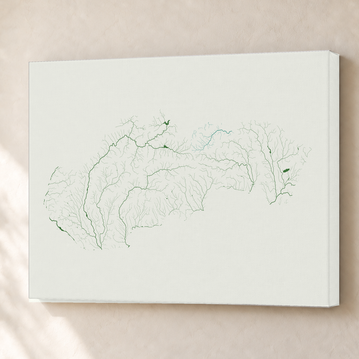 Beautiful Rivers — Eslováquia — Verde jade e porcelana, Canvas · 60 × 80 cm, Sem margem
