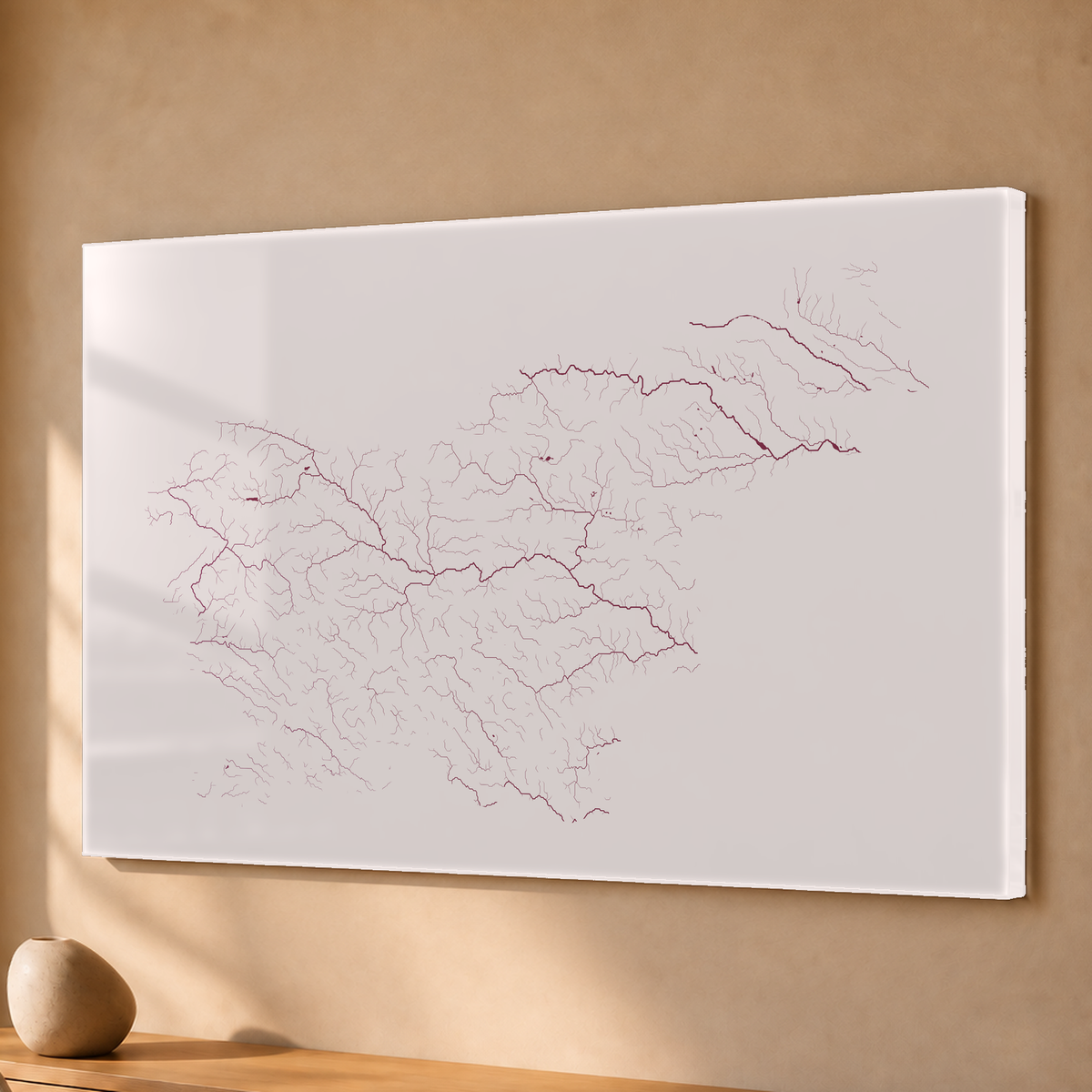 Beautiful Rivers — Eslovénia — Ameixa e rosé, Acrílico · 40 × 60 cm, Sem margem