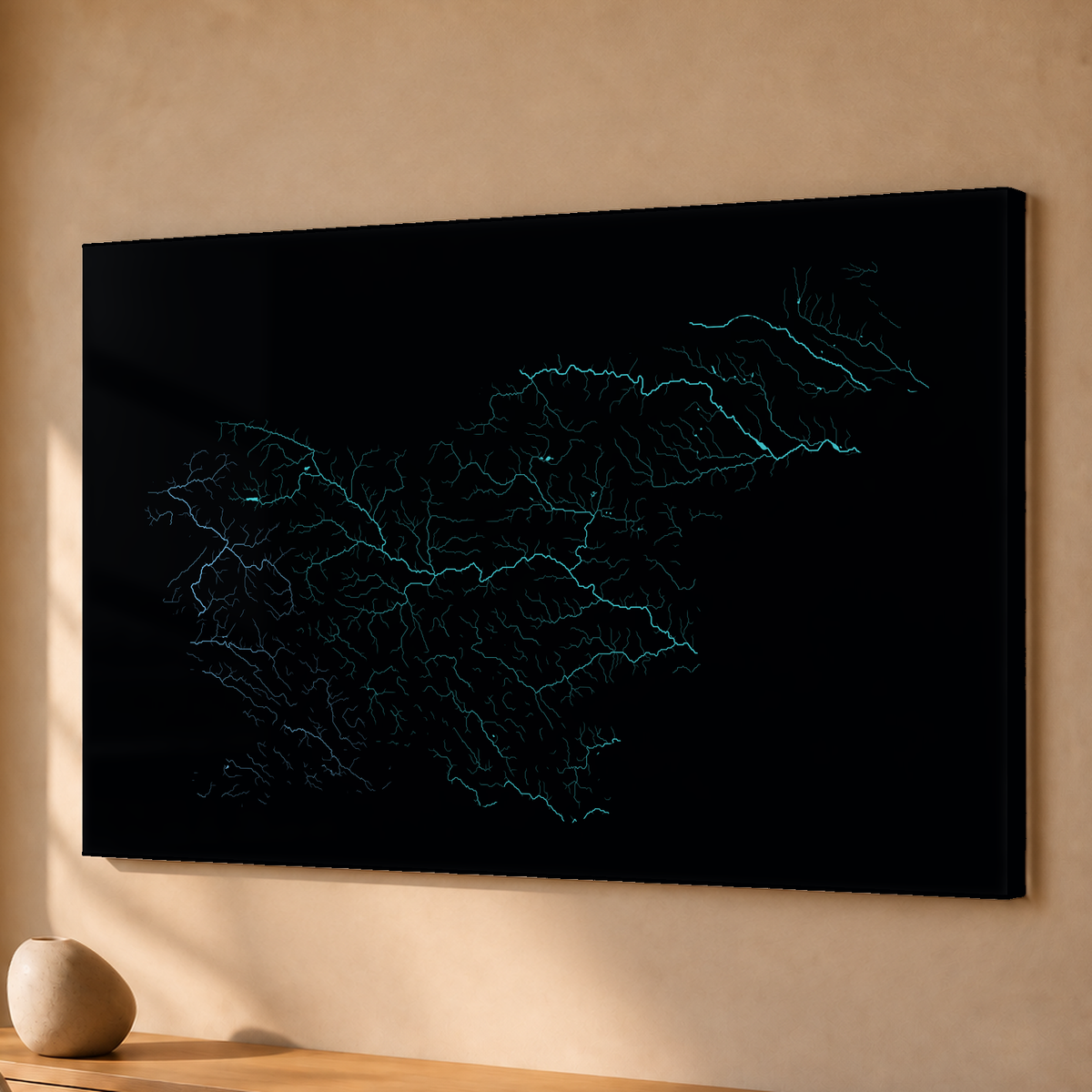 Beautiful Rivers — Eslovénia — Neon hidrográfico, Acrílico · 40 × 60 cm, Sem margem