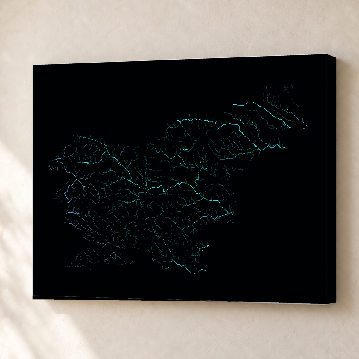 Beautiful Rivers — Eslovénia — Neon hidrográfico, Canvas · 45 × 60 cm, Sem margem