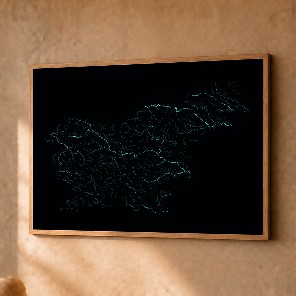 Beautiful Rivers — Eslovénia — Neon hidrográfico, Fine art emoldurado · 30 × 40 cm, Natural · Sem margem