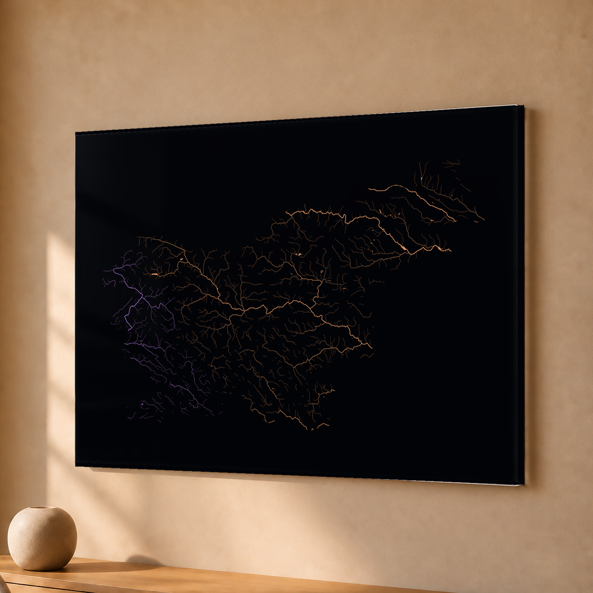 Beautiful Rivers — Eslovénia — Neon por território, Acrílico · 30 × 40 cm, Sem margem