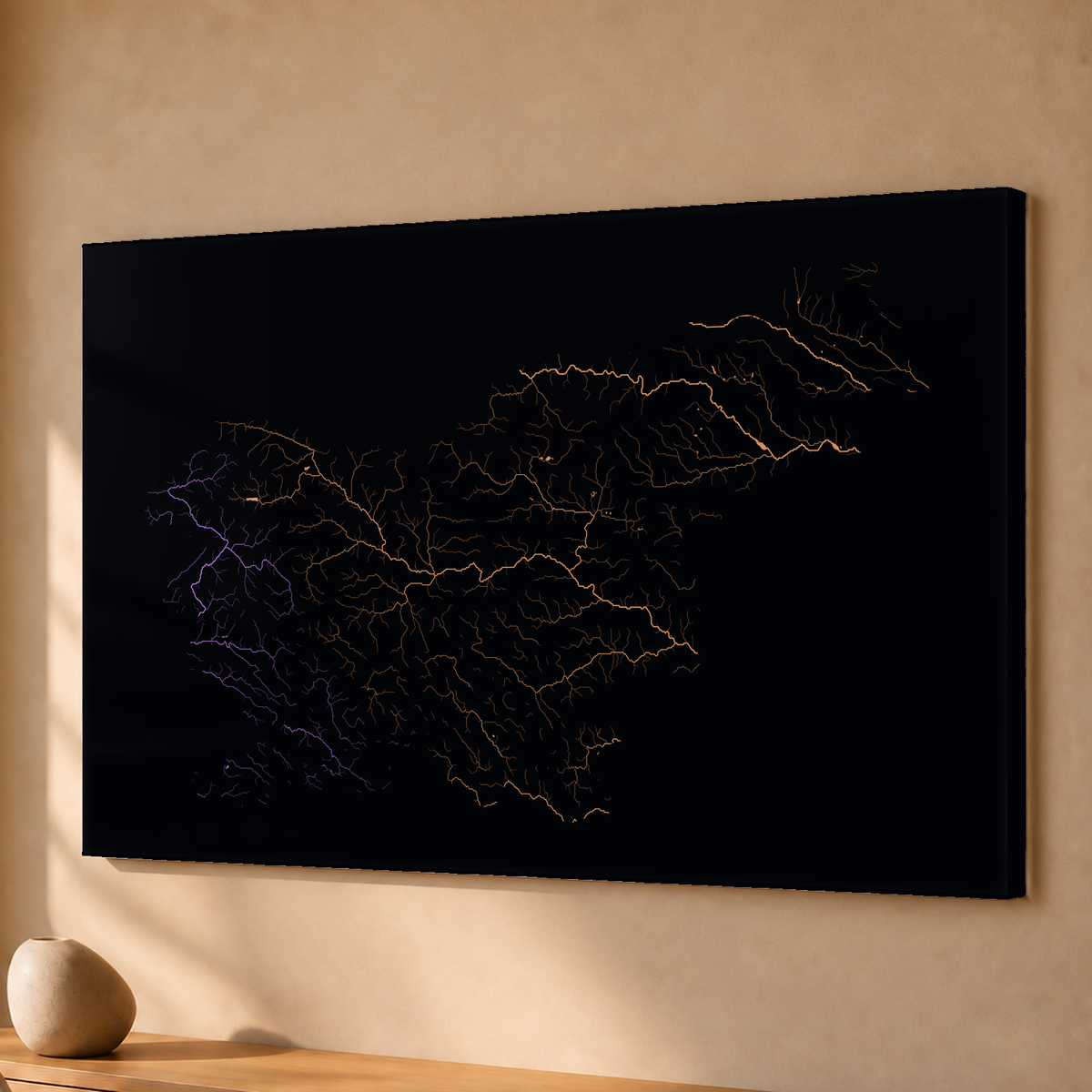 Beautiful Rivers — Eslovénia — Neon por território, Acrílico · 40 × 60 cm, Sem margem