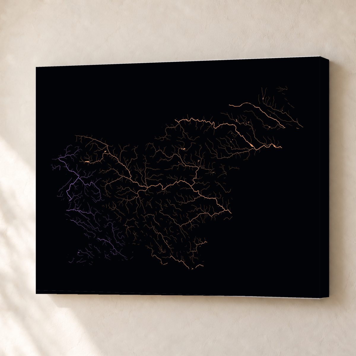 Beautiful Rivers — Eslovénia — Neon por território, Canvas · 30 × 40 cm, Sem margem