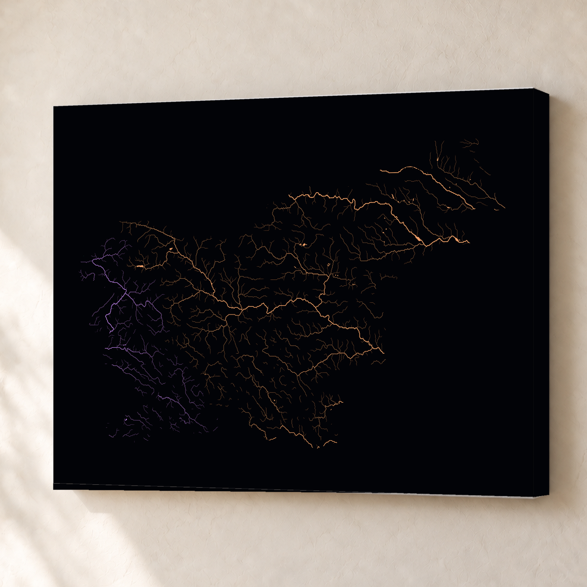 Beautiful Rivers — Eslovénia — Neon por território, Canvas · 45 × 60 cm, Sem margem