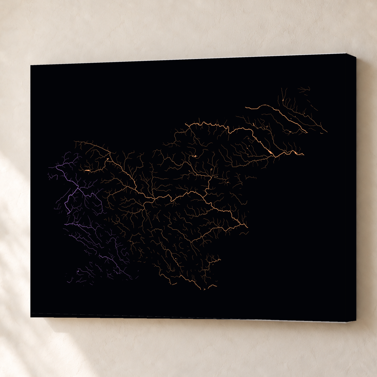 Beautiful Rivers — Eslovénia — Neon por território, Canvas · 60 × 80 cm, Sem margem