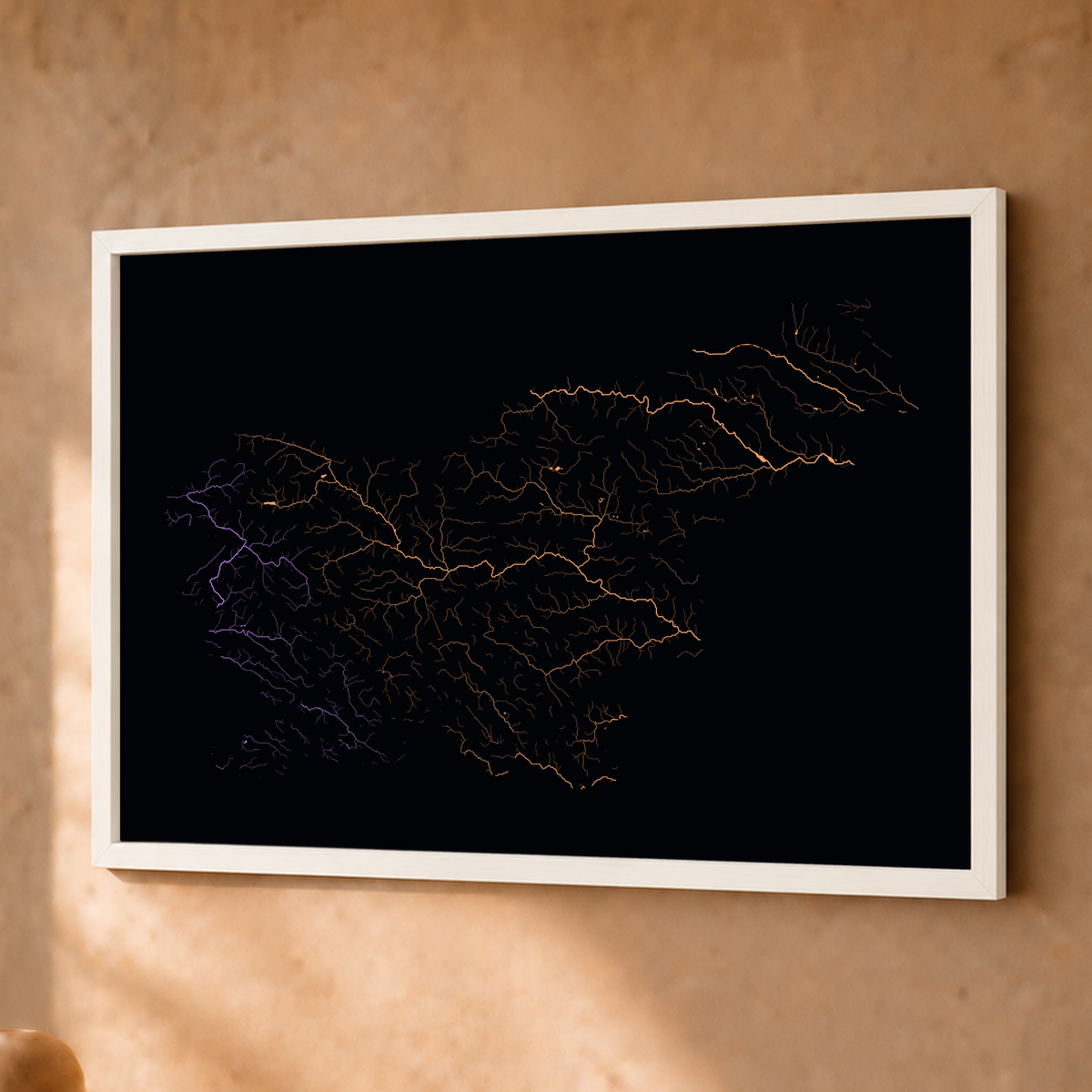 Beautiful Rivers — Eslovénia — Neon por território, Fine art emoldurado · 30 × 40 cm, Branco · Sem margem