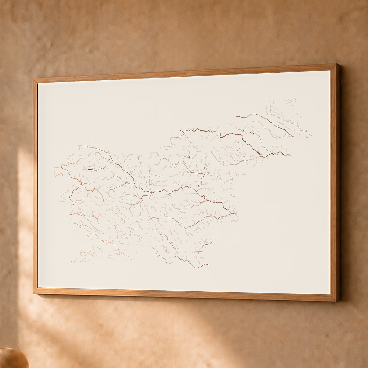 Beautiful Rivers — Eslovénia — Terracota e areia, Fine art emoldurado · 45 × 60 cm, Natural · Sem margem