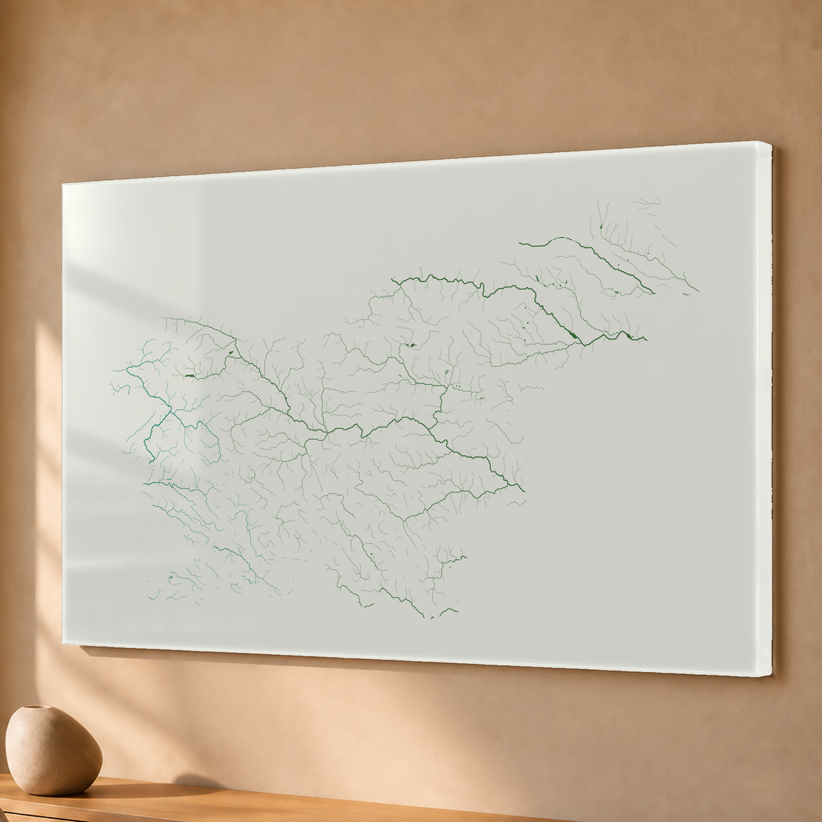 Beautiful Rivers — Eslovénia — Verde jade e porcelana, Acrílico · 40 × 60 cm, Sem margem