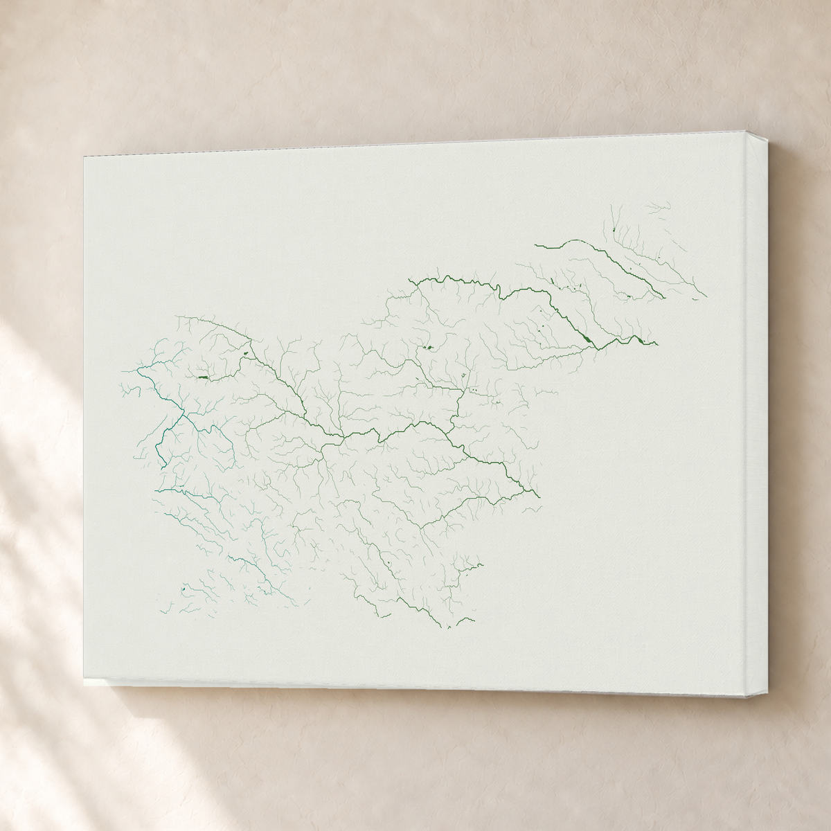 Beautiful Rivers — Eslovénia — Verde jade e porcelana, Canvas · 30 × 40 cm, Sem margem