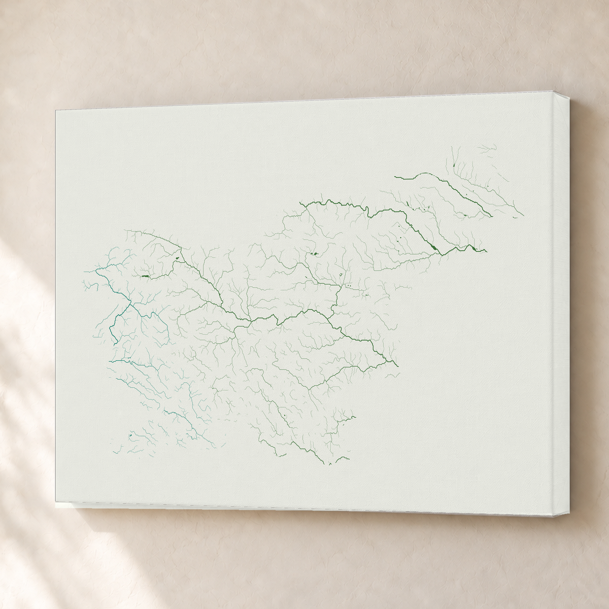 Beautiful Rivers — Eslovénia — Verde jade e porcelana, Canvas · 45 × 60 cm, Sem margem