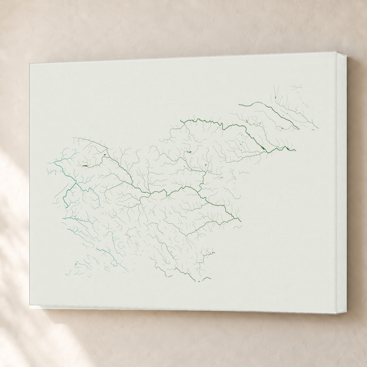 Beautiful Rivers — Eslovénia — Verde jade e porcelana, Canvas · 60 × 80 cm, Sem margem