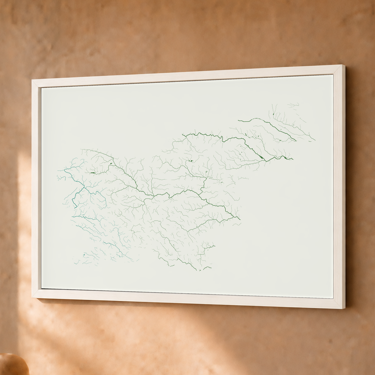 Beautiful Rivers — Eslovénia — Verde jade e porcelana, Fine art emoldurado · 30 × 40 cm, Branco · Sem margem
