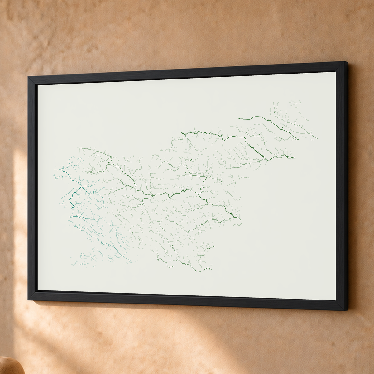 Beautiful Rivers — Eslovénia — Verde jade e porcelana, Fine art emoldurado · 45 × 60 cm, Preto · Sem margem