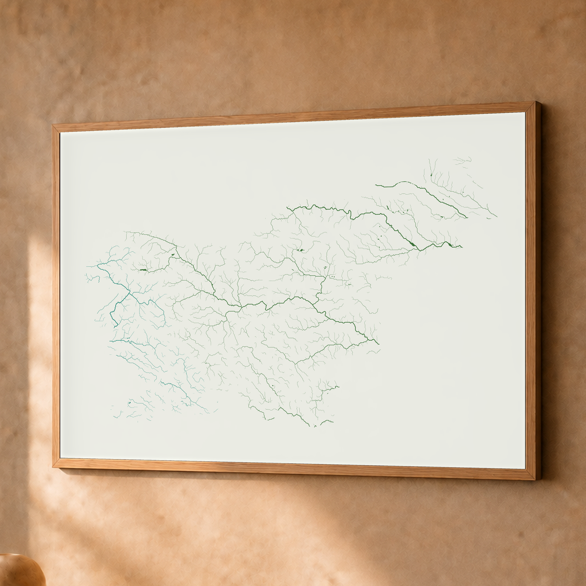 Beautiful Rivers — Eslovénia — Verde jade e porcelana, Fine art emoldurado · 45 × 60 cm, Natural · Sem margem