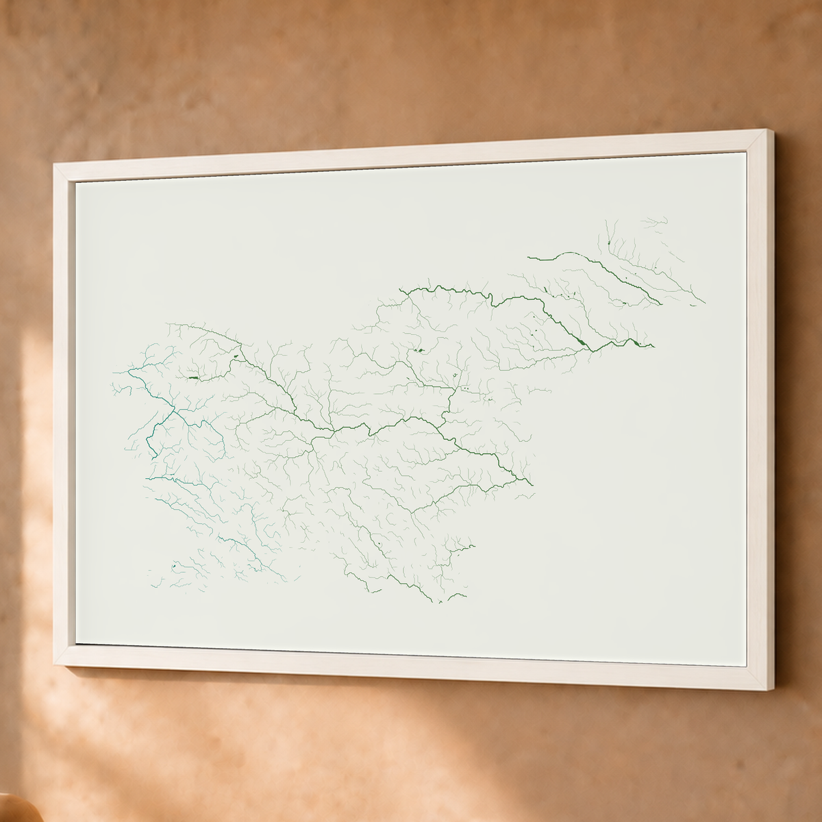 Beautiful Rivers — Eslovénia — Verde jade e porcelana, Fine art emoldurado · 60 × 80 cm, Branco · Sem margem