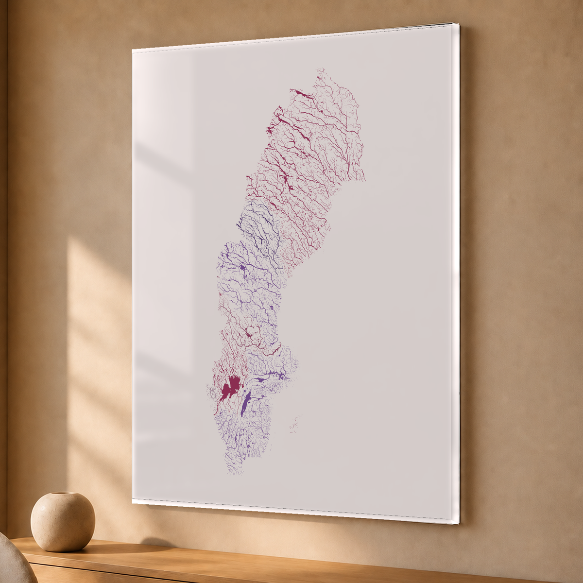 Beautiful Rivers — Suécia — Ameixa e rosé, Acrílico · 30 × 40 cm, Sem margem