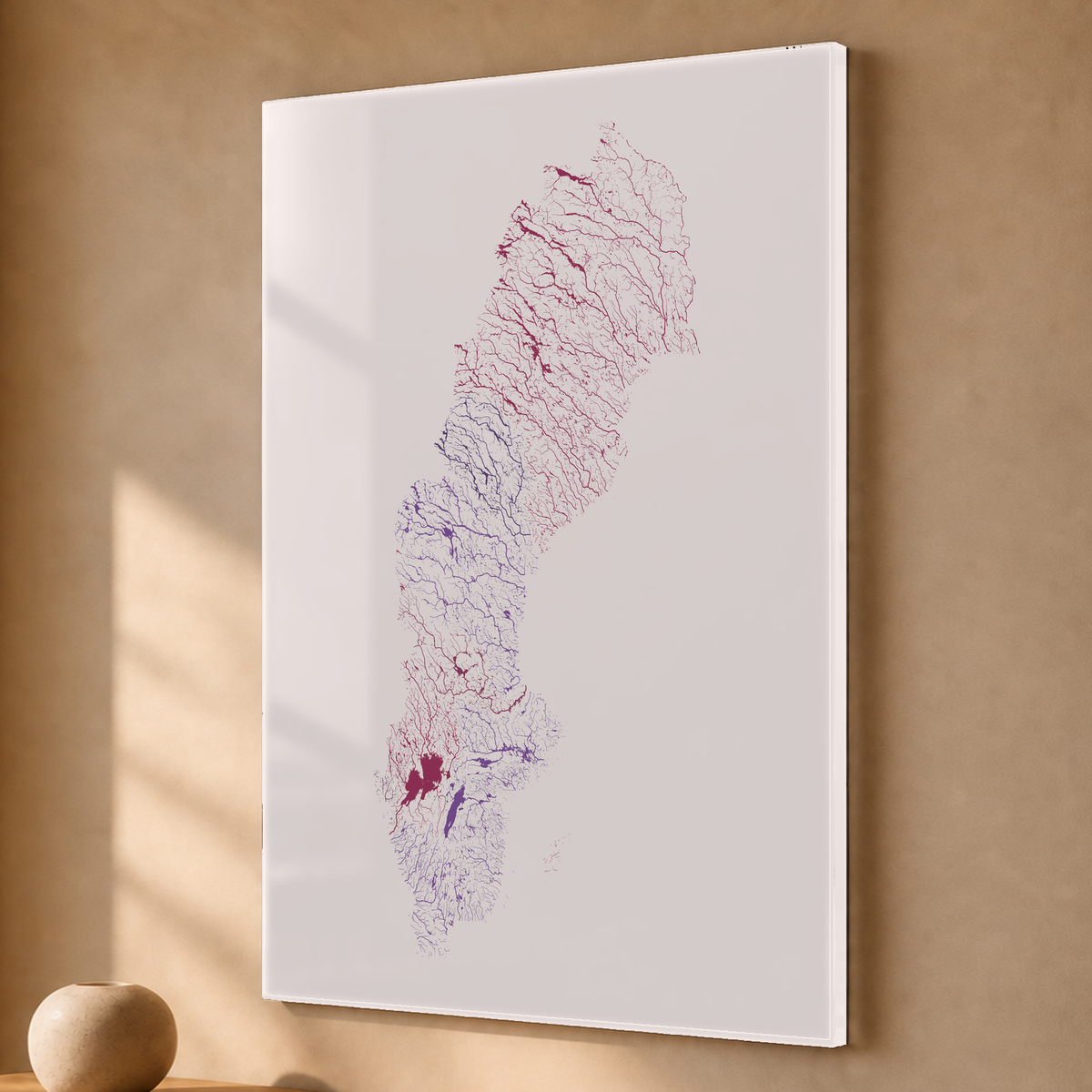 Beautiful Rivers — Suécia — Ameixa e rosé, Acrílico · 40 × 60 cm, Sem margem