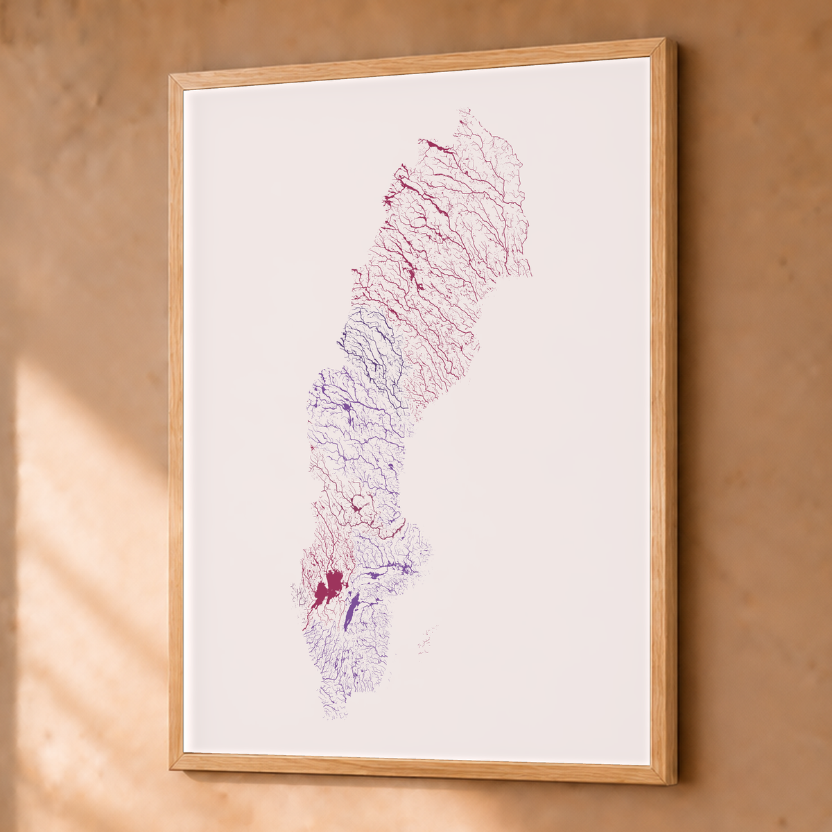 Beautiful Rivers — Suécia — Ameixa e rosé, Fine art emoldurado · 45 × 60 cm, Natural · Sem margem