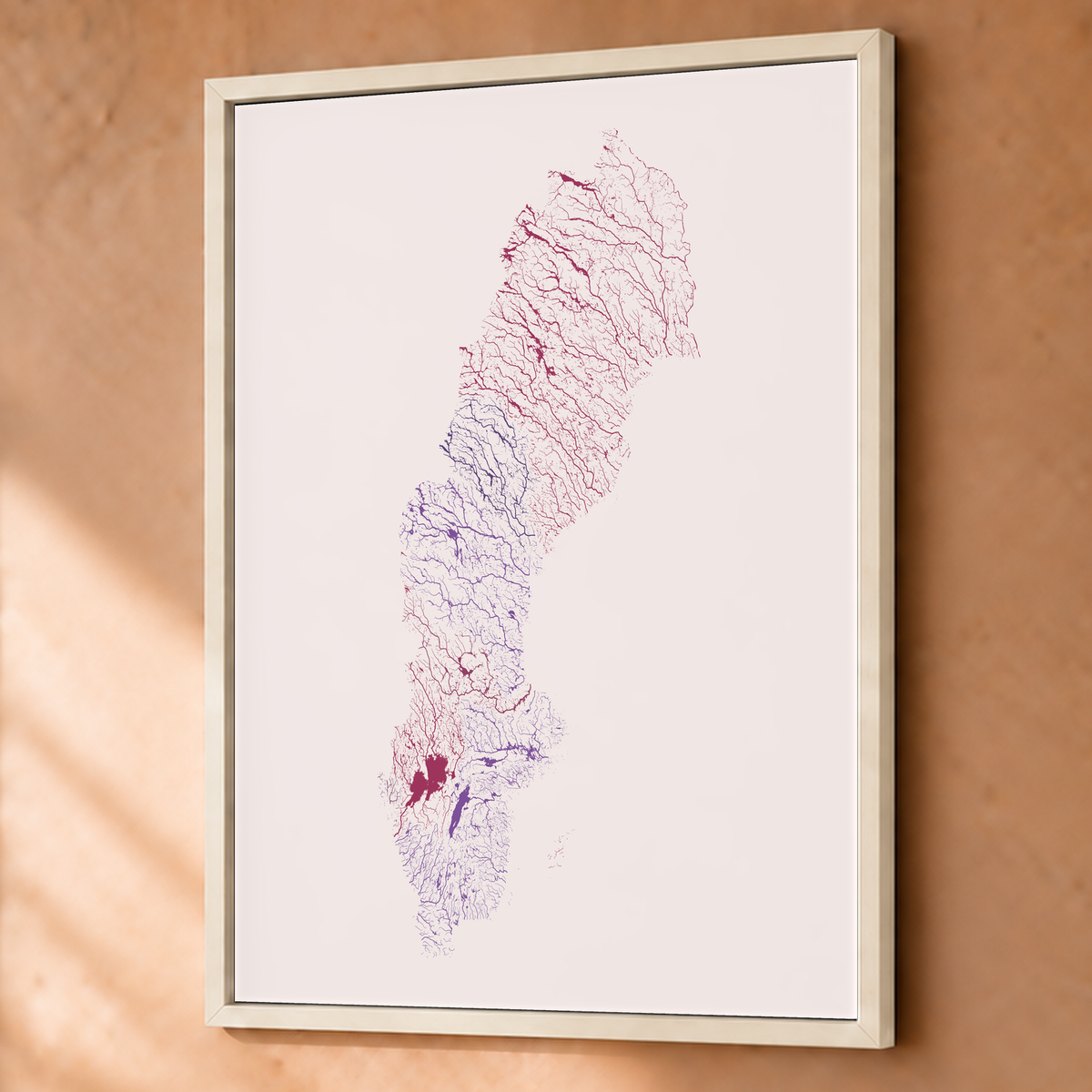Beautiful Rivers — Suécia — Ameixa e rosé, Fine art emoldurado · 60 × 80 cm, Branco · Sem margem
