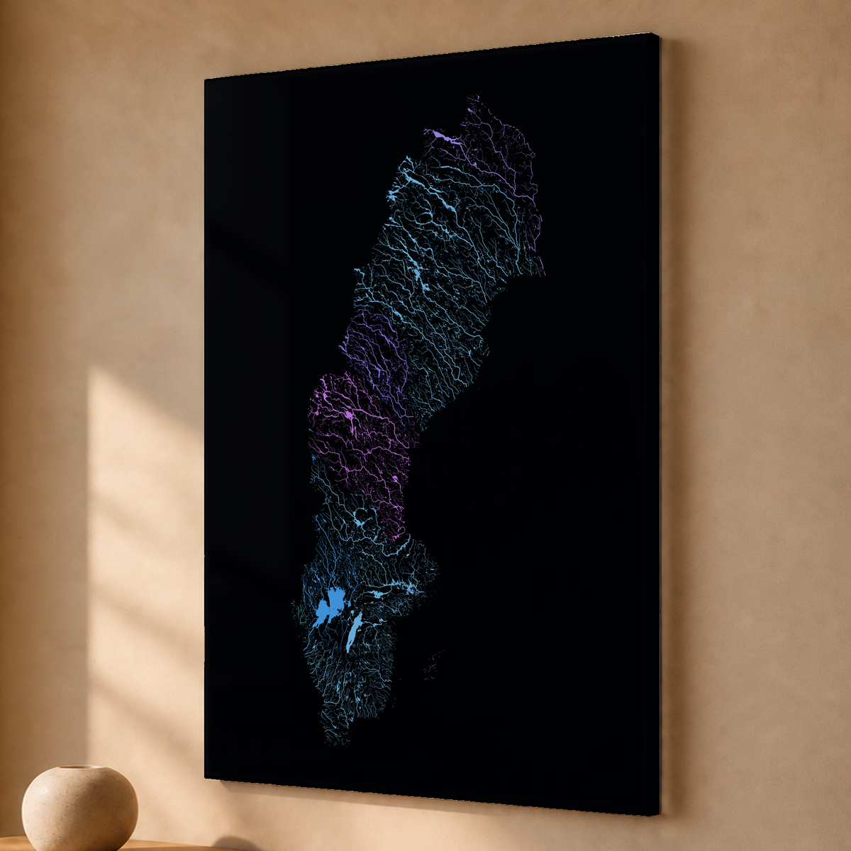 Beautiful Rivers — Suécia — Neon hidrográfico, Acrílico · 40 × 60 cm, Sem margem