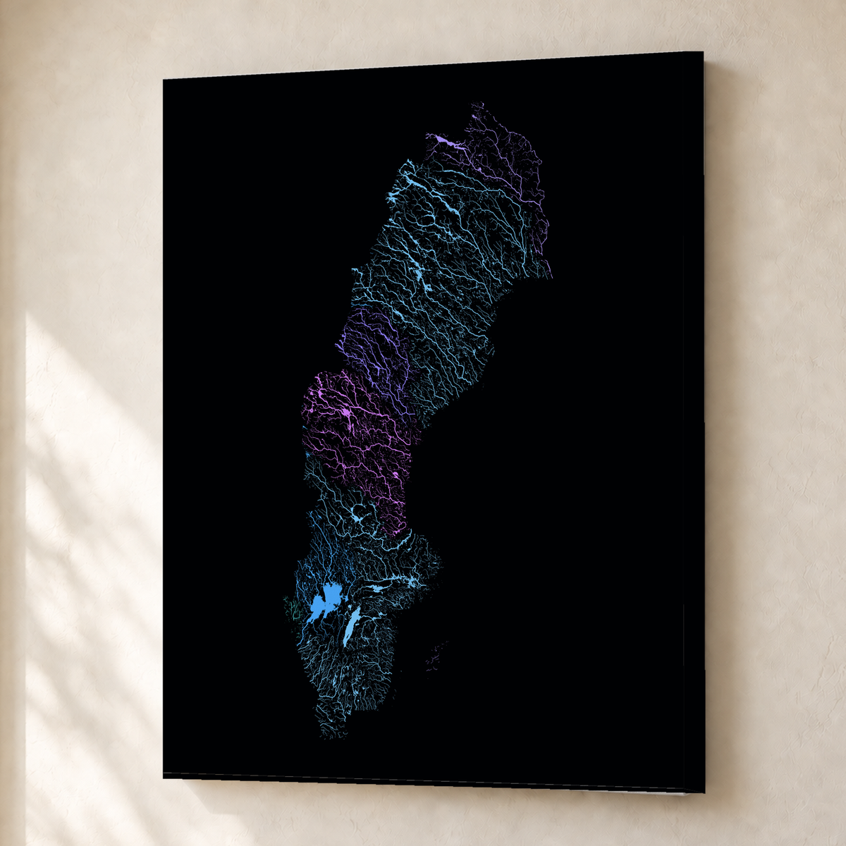 Beautiful Rivers — Suécia — Neon hidrográfico, Canvas · 30 × 40 cm, Sem margem