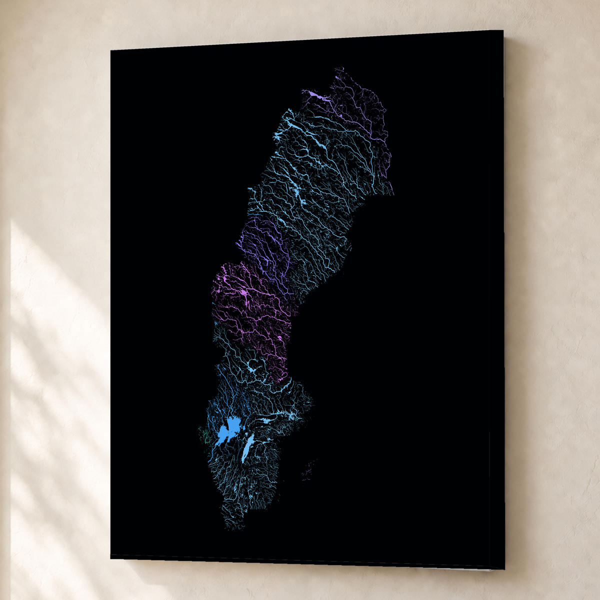 Beautiful Rivers — Suécia — Neon hidrográfico, Canvas · 45 × 60 cm, Sem margem