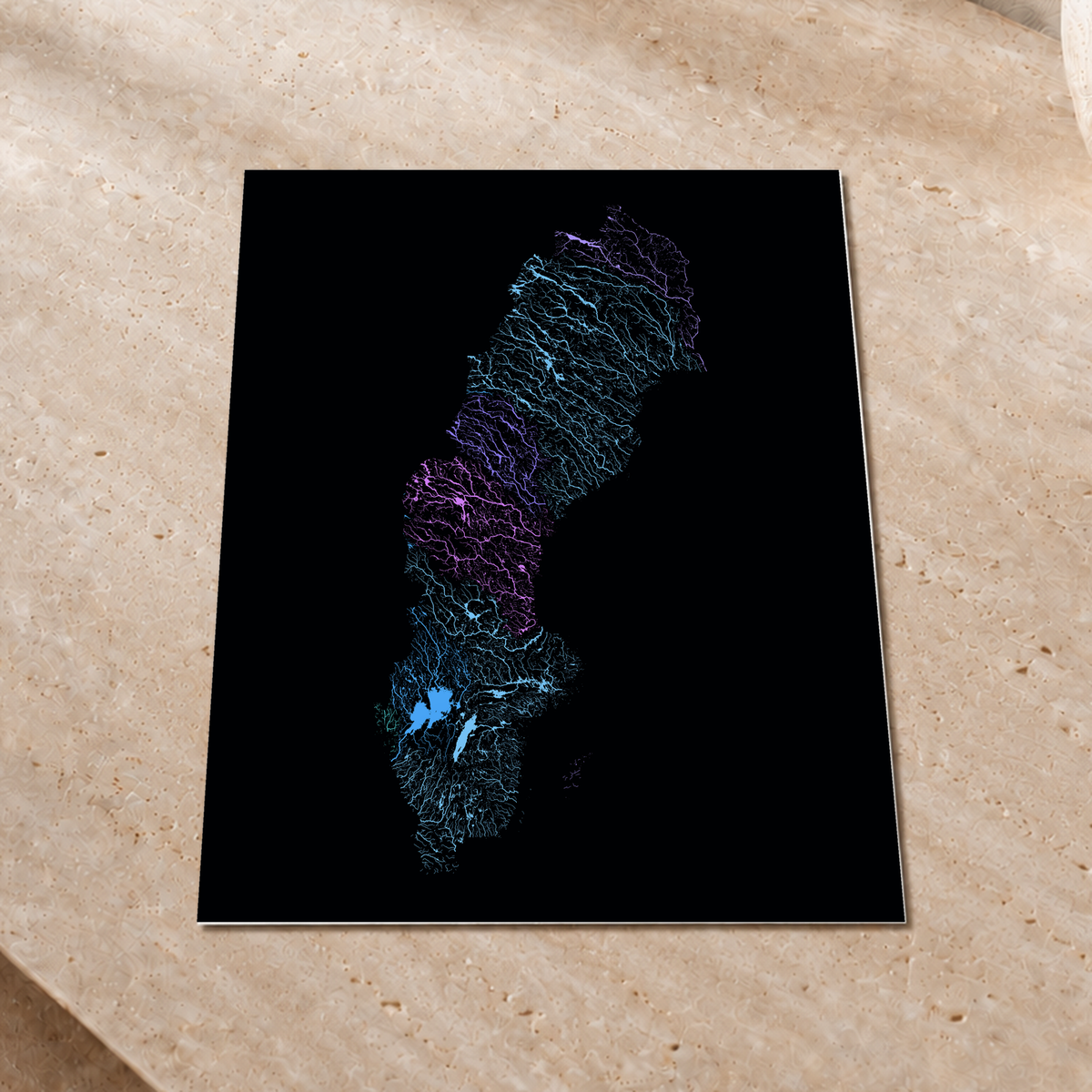 Beautiful Rivers — Suécia — Neon hidrográfico, Impressão fine art · 30 × 40 cm, Sem margem