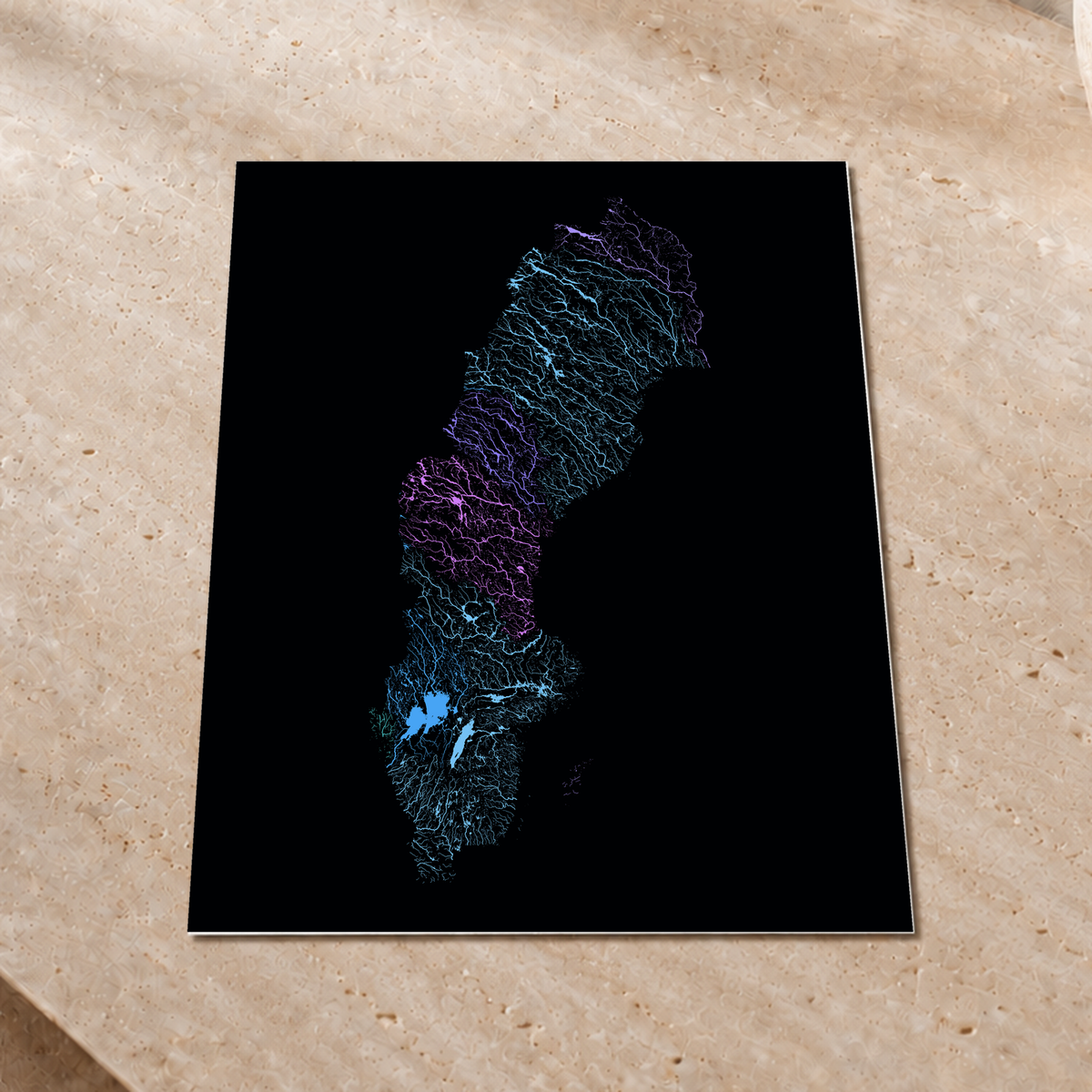 Beautiful Rivers — Suécia — Neon hidrográfico, Impressão fine art · 45 × 60 cm, Sem margem