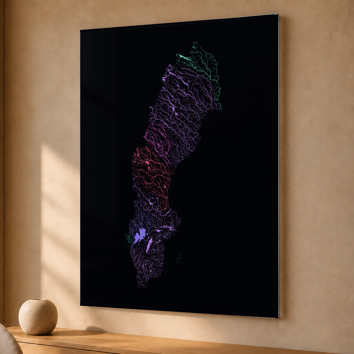 Beautiful Rivers — Suécia — Neon por território, Acrílico · 30 × 40 cm, Sem margem