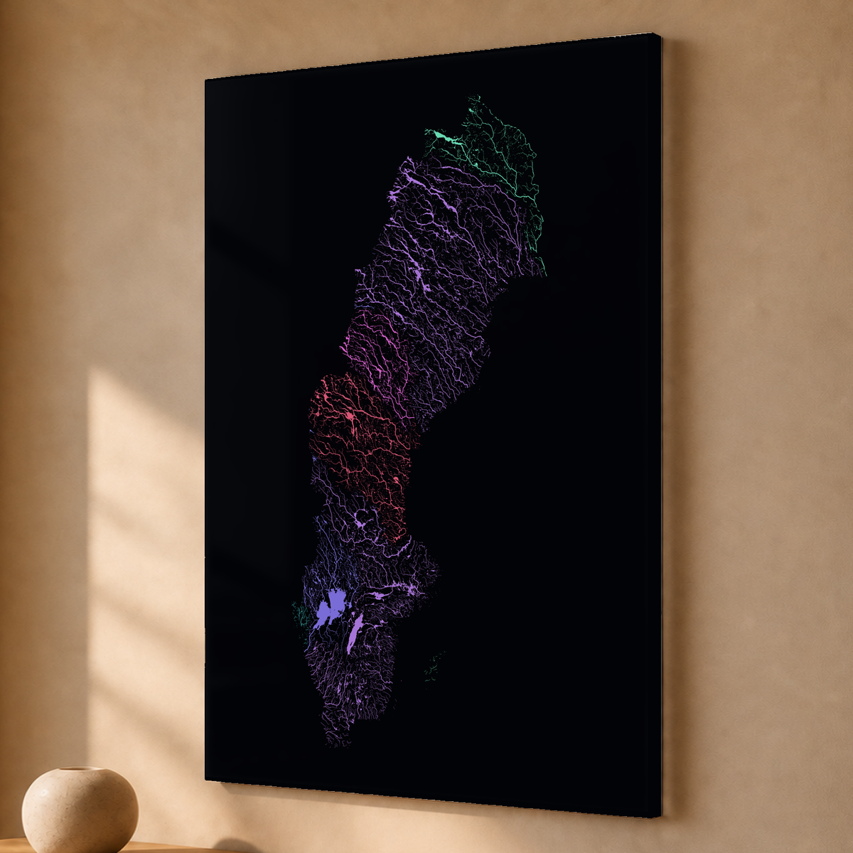 Beautiful Rivers — Suécia — Neon por território, Acrílico · 40 × 60 cm, Sem margem
